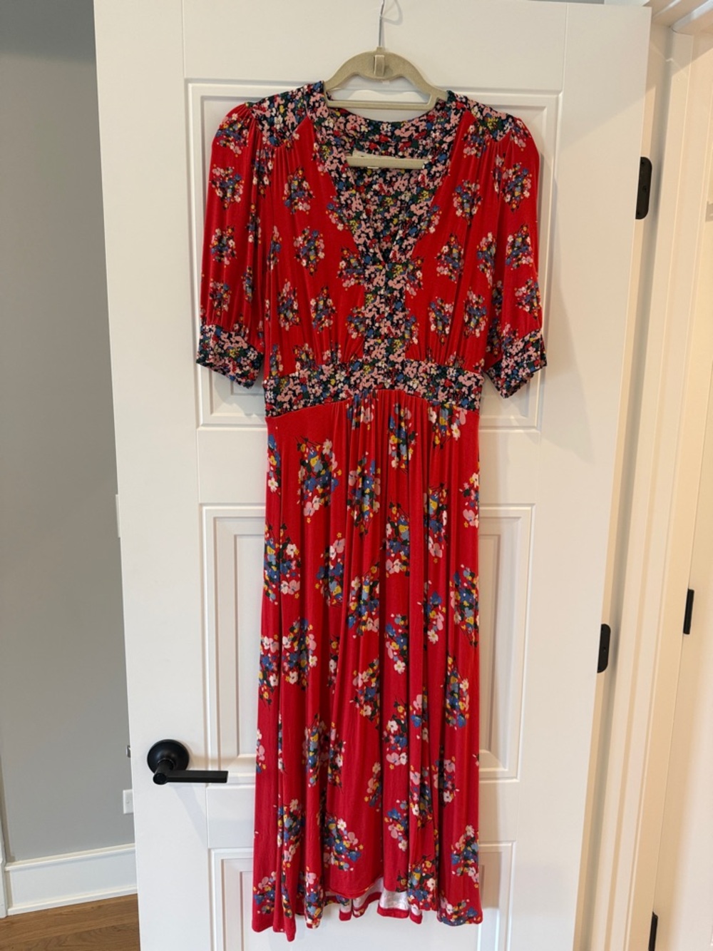 Boden Red Floral Maxi Dress with Mixed Blossom Print
